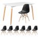 Mesa de jantar retangular Eames 80 x 120 cm branco + 6 cadeiras Eiffel DSW Preto