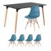 Mesa de jantar retangular Eames 80 x 120 cm preto + 4 cadeiras Eiffel DSW Turquesa