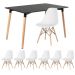 Mesa de jantar retangular Eames 80 x 120 cm preto + 6 cadeiras Eiffel DSW Branco
