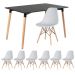 Mesa de jantar retangular Eames 80 x 120 cm preto + 6 cadeiras Eiffel DSW Cinza claro