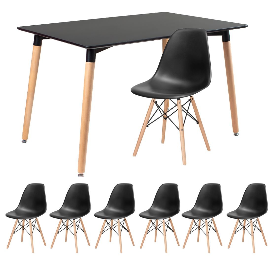 Mesa de jantar retangular Eames 80 x 120 cm preto + 6 cadeiras Eiffel DSW Preto