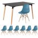 Mesa de jantar retangular Eames 80 x 120 cm preto + 6 cadeiras Eiffel DSW Turquesa