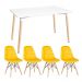Mesa de jantar retangular Eames 80 x 140 cm + 4 cadeiras Eiffel Botonê Mesa branco com cadeiras amarelo