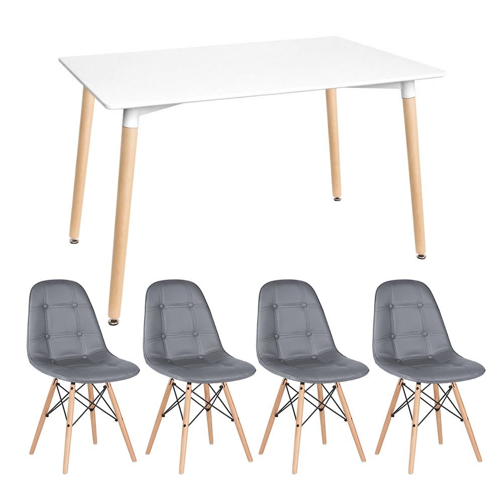 Mesa de jantar retangular Eames 80 x 140 cm + 4 cadeiras Eiffel Botonê Mesa branco com cadeiras cinza escuro