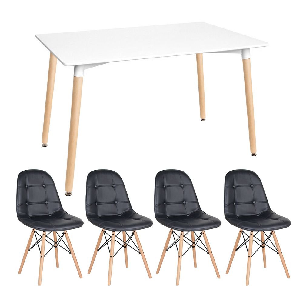 Mesa de jantar retangular Eames 80 x 140 cm + 4 cadeiras Eiffel Botonê Mesa branco com cadeiras preto