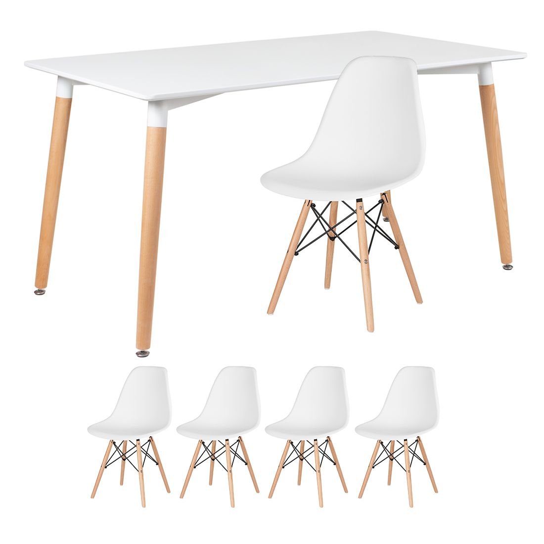Mesa de jantar retangular Eames 80 x 140 cm + 4 cadeiras Eiffel DSW Mesa branco com cadeiras branco