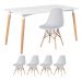 Mesa de jantar retangular Eames 80 x 140 cm + 4 cadeiras Eiffel DSW Mesa branco com cadeiras cinza claro