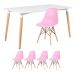 Mesa de jantar retangular Eames 80 x 140 cm + 4 cadeiras Eiffel DSW Mesa branco com cadeiras rosa claro