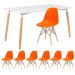 Mesa de jantar retangular Eames 80 x 140 cm + 6 cadeiras Eiffel DSW Mesa branco com cadeiras laranja