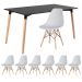 Mesa de jantar retangular Eames 80 x 140 cm + 6 cadeiras Eiffel DSW Mesa preto com cadeiras cinza claro