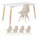 Mesa de jantar retangular Eames 80 x 140 cm branco + 4 cadeiras Eiffel DSW Nude