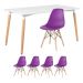 Mesa de jantar retangular Eames 80 x 140 cm branco + 4 cadeiras Eiffel DSW Roxo