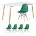 Mesa de jantar retangular Eames 80 x 140 cm branco + 4 cadeiras Eiffel DSW Verde escuro