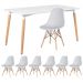 Mesa de jantar retangular Eames 80 x 140 cm branco + 6 cadeiras Eiffel DSW Cinza claro