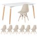 Mesa de jantar retangular Eames 80 x 140 cm branco + 6 cadeiras Eiffel DSW Nude