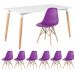 Mesa de jantar retangular Eames 80 x 140 cm branco + 6 cadeiras Eiffel DSW Roxo