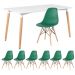 Mesa de jantar retangular Eames 80 x 140 cm branco + 6 cadeiras Eiffel DSW Verde escuro