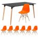 Mesa de jantar retangular Eames 80 x 140 cm preto + 6 cadeiras Eiffel DSW Laranja