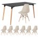 Mesa de jantar retangular Eames 80 x 140 cm preto + 6 cadeiras Eiffel DSW Nude