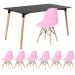 Mesa de jantar retangular Eames 80 x 140 cm preto + 6 cadeiras Eiffel DSW Rosa claro