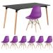 Mesa de jantar retangular Eames 80 x 140 cm preto + 6 cadeiras Eiffel DSW Roxo