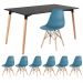 Mesa de jantar retangular Eames 80 x 140 cm preto + 6 cadeiras Eiffel DSW Turquesa