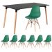 Mesa de jantar retangular Eames 80 x 140 cm preto + 6 cadeiras Eiffel DSW Verde escuro
