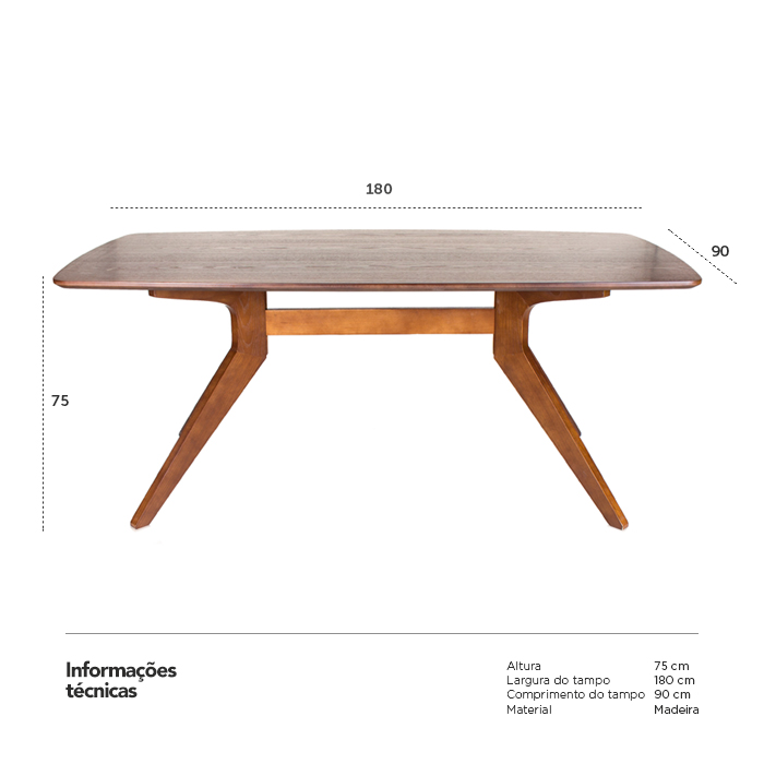 Mesa de jantar retangular Skye - Madeira natural - 180 x 90 cm