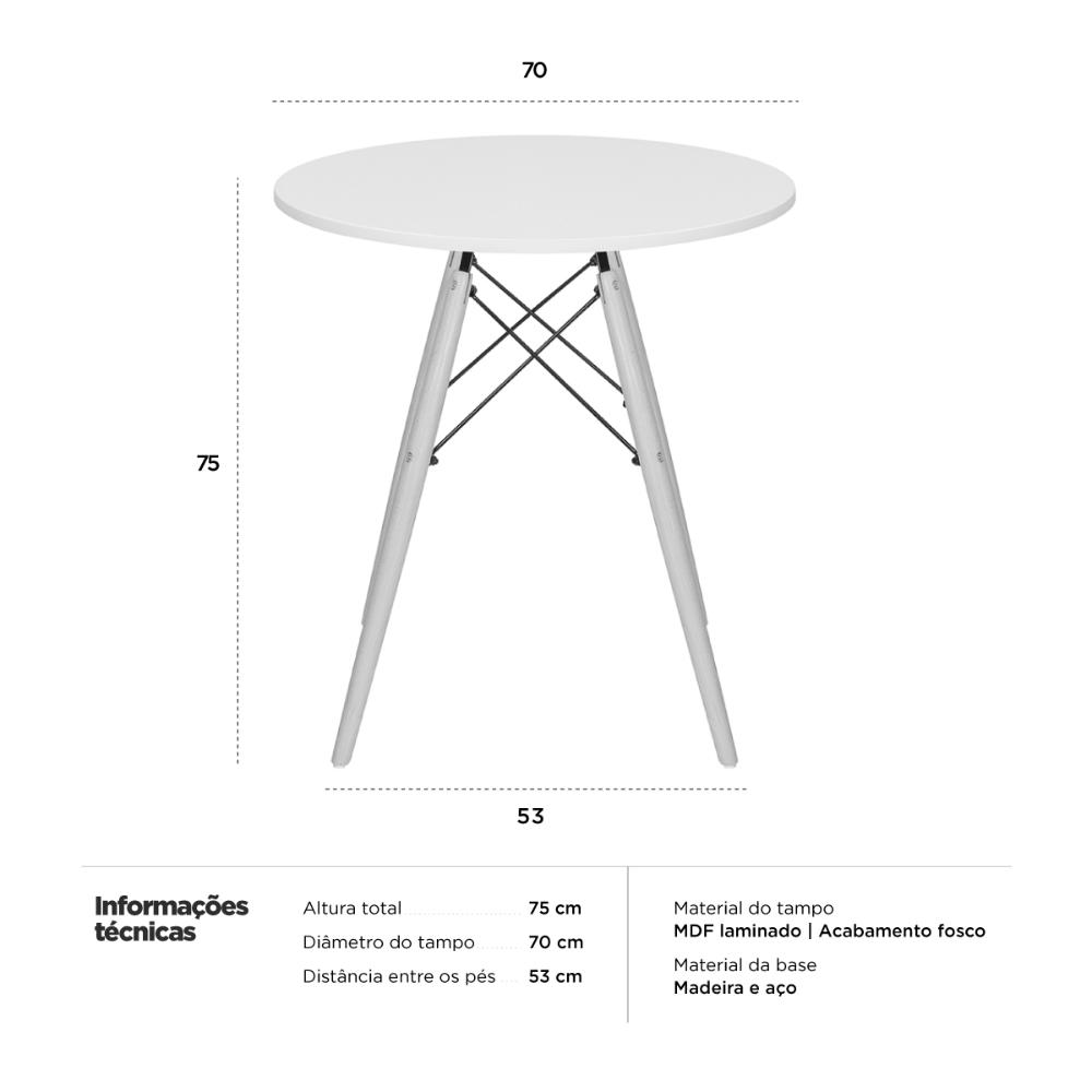 Mesa jantar cozinha Eames Eiffel com tampo laminado 70 cm Branco