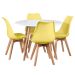 Mesa jantar cozinha redonda 100 cm + 4 cadeiras estofadas Leda Mesa branco com cadeiras amarelo