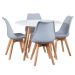 Mesa jantar cozinha redonda 100 cm + 4 cadeiras estofadas Leda Mesa branco com cadeiras cinza claro