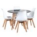 Mesa jantar cozinha redonda 100 cm + 4 cadeiras estofadas Leda Mesa preto com cadeiras branco