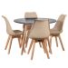Mesa jantar cozinha redonda 100 cm + 4 cadeiras estofadas Leda Mesa preto com cadeiras nude