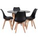 Mesa jantar cozinha redonda 100 cm + 4 cadeiras estofadas Leda Mesa preto com cadeiras preto