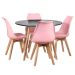 Mesa jantar cozinha redonda 100 cm + 4 cadeiras estofadas Leda Mesa preto com cadeiras rosa claro