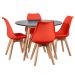 Mesa jantar cozinha redonda 100 cm + 4 cadeiras estofadas Leda Mesa preto com cadeiras vermelho