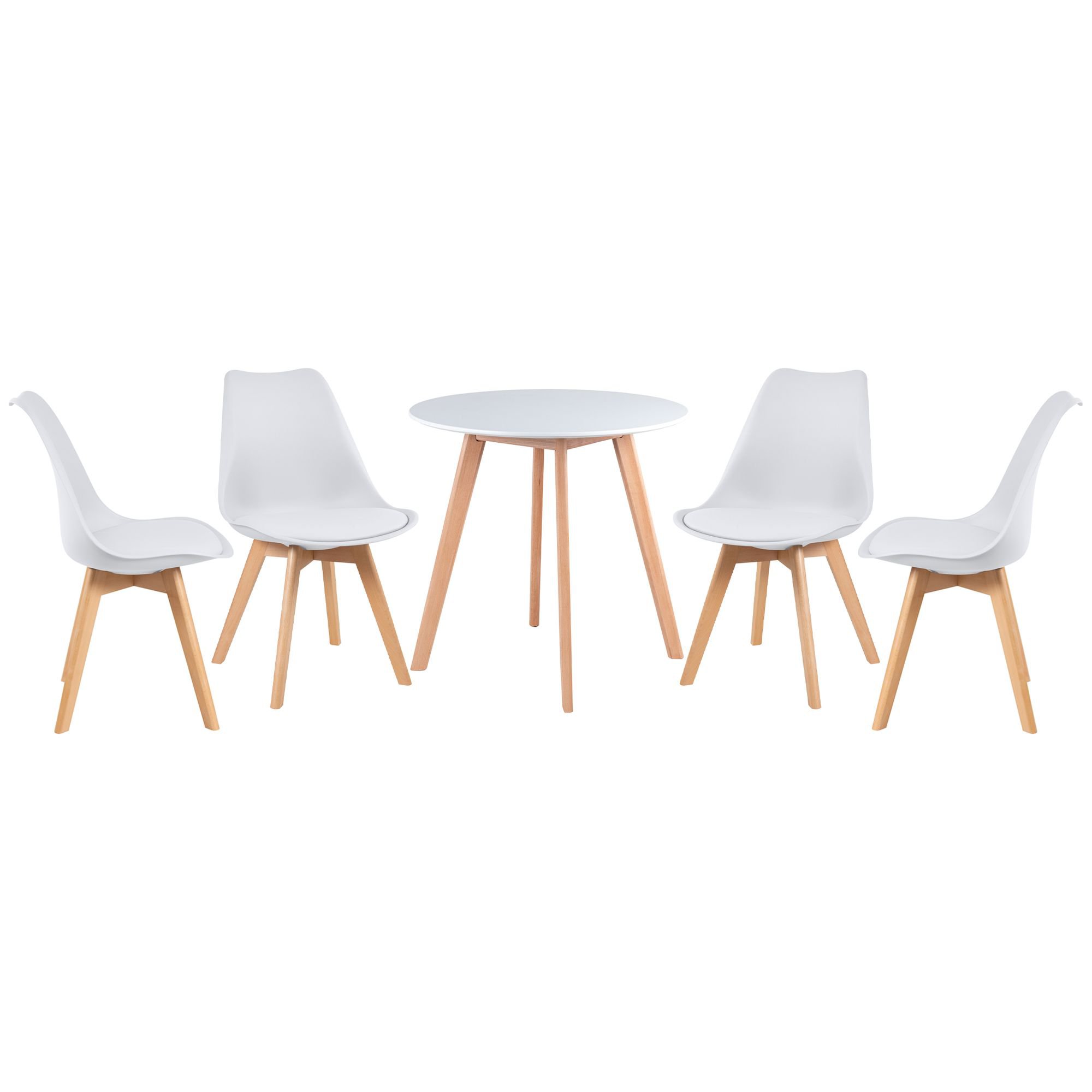 Mesa jantar cozinha redonda 70 cm + 4 cadeiras estofadas Leda Mesa branco com cadeiras branco