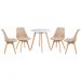 Mesa jantar cozinha redonda 70 cm + 4 cadeiras estofadas Leda Mesa branco com cadeiras nude