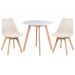 Mesa jantar cozinha redonda 70 cm branco + 2 cadeiras estofadas Leda Creme