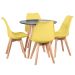 Mesa jantar cozinha redonda 80 cm + 4 cadeiras estofadas Leda Mesa preto com cadeiras amarelo