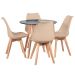 Mesa jantar cozinha redonda 80 cm + 4 cadeiras estofadas Leda Mesa preto com cadeiras nude