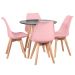 Mesa jantar cozinha redonda 80 cm + 4 cadeiras estofadas Leda Mesa preto com cadeiras rosa claro
