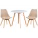 Mesa jantar cozinha redonda 80 cm branco + 2 cadeiras estofadas Leda Nude
