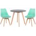 Mesa jantar cozinha redonda 80 cm preto + 2 cadeiras estofadas Leda Verde tiffany