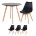 Mesa jantar cozinha redonda 80 cm preto + 3 cadeiras estofadas Leda Preto