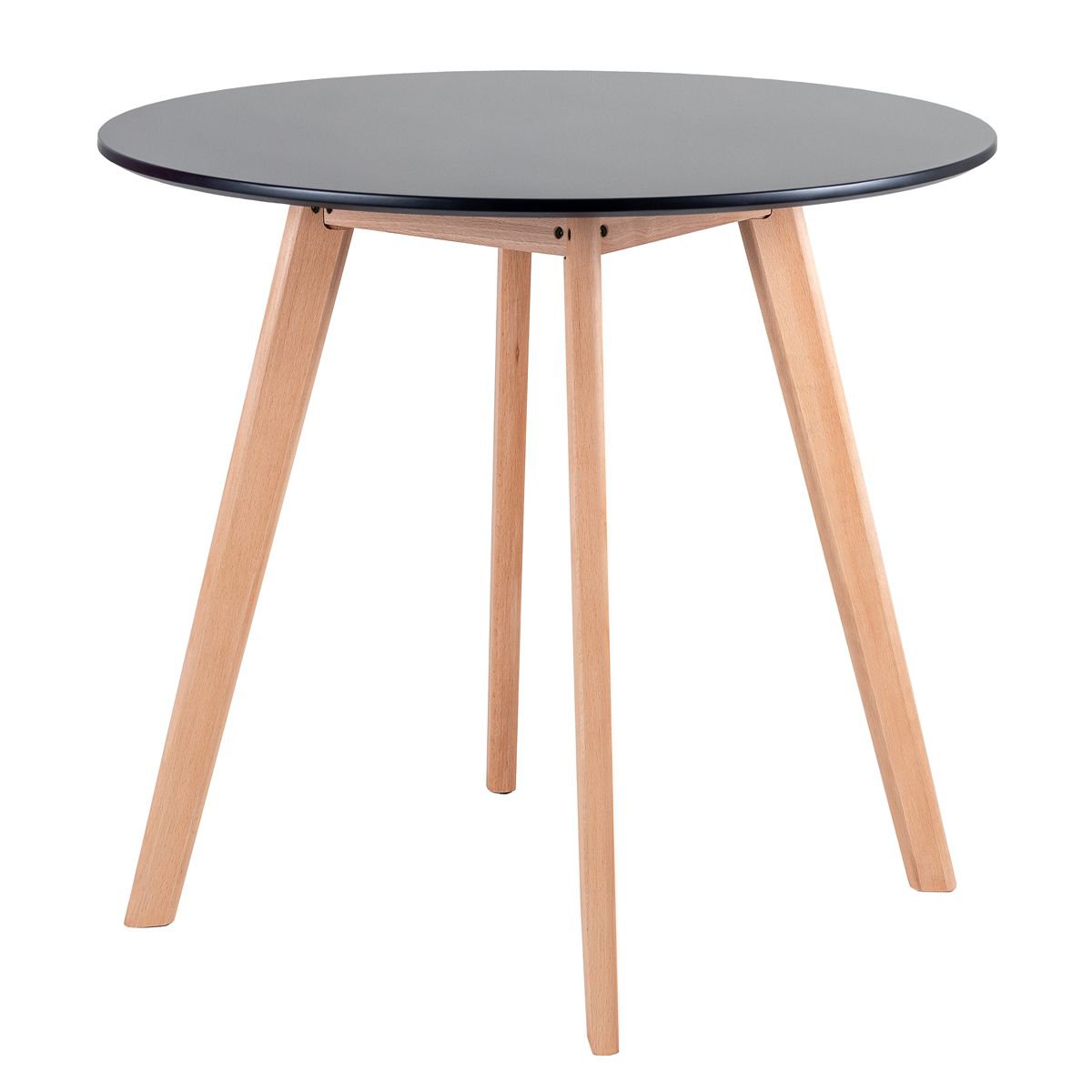 Mesa jantar cozinha redonda 80 cm preto + 4 cadeiras estofadas Leda Cinza claro