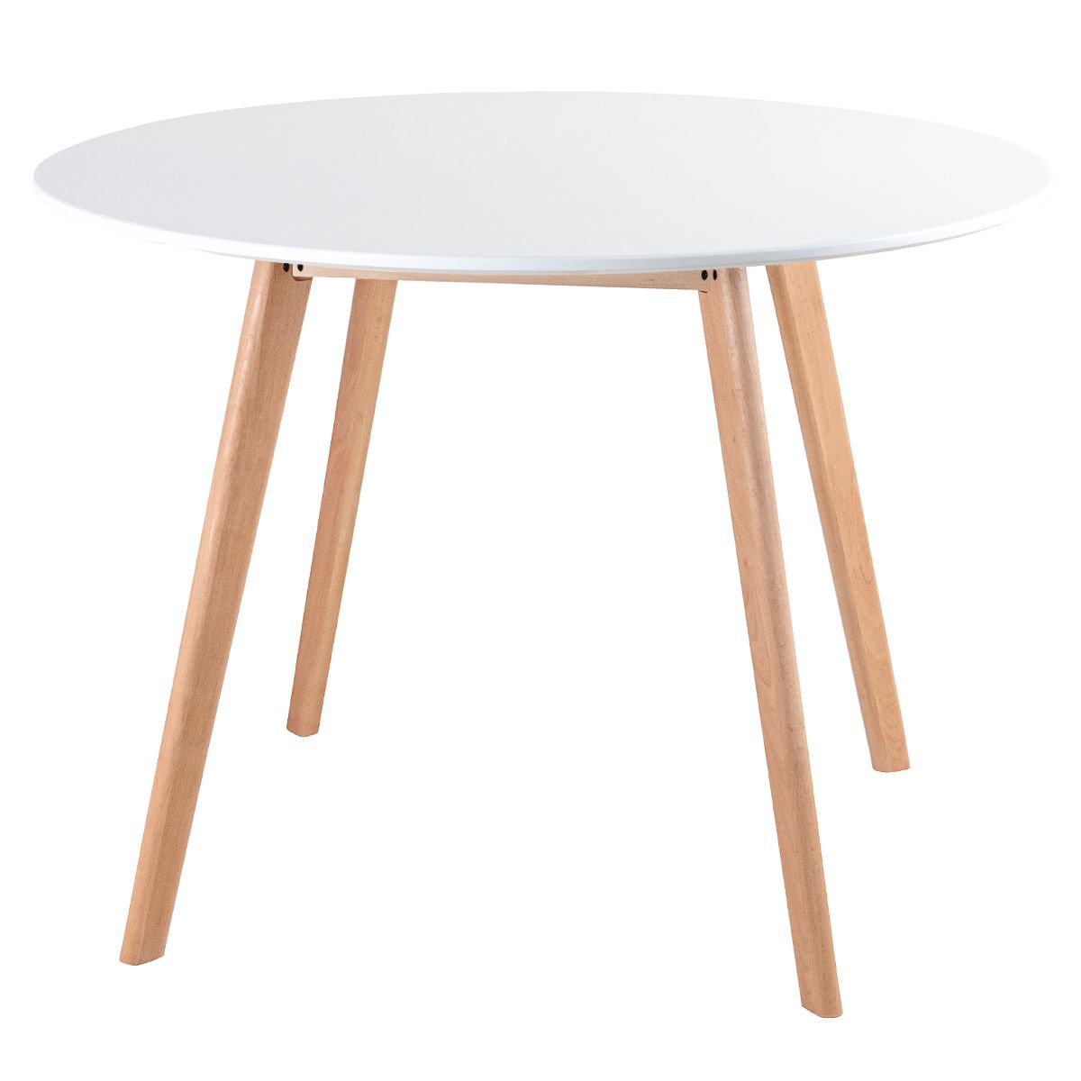 Mesa jantar cozinha redonda branco 100 cm + 4 cadeiras estofadas Leda Rosa claro