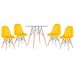 Mesa jantar cozinha redonda com tampo de vidro Eames 80 cm + 4 cadeiras Eiffel Botonê Amarelo