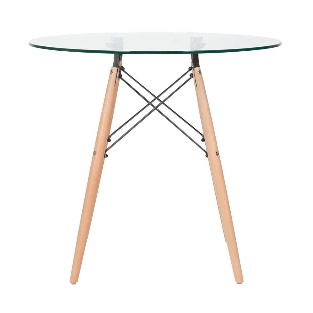Mesa jantar cozinha redonda com tampo de vidro Eames 80 cm + 4 cadeiras Eiffel Botonê Amarelo