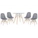 Mesa jantar cozinha redonda com tampo de vidro Eames 80 cm + 4 cadeiras Eiffel Botonê Cinza Escuro